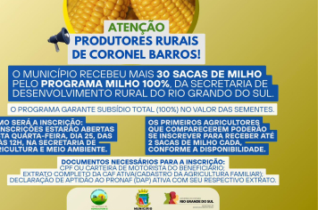 Atenção, produtores rurais de Coronel Barros!