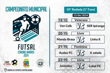 Confira os jogos da 10ª rodada do Campeonato Municipal de Futsal de Coronel Barros