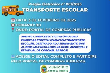 Prefeitura de Coronel Barros abre licitação para transporte escolar
