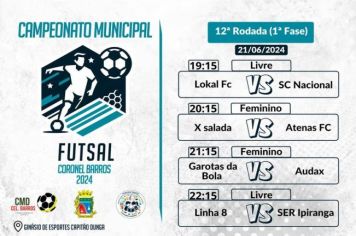 Confira os jogos da 12ª rodada do Campeonato Municipal de Futsal de Coronel Barros
