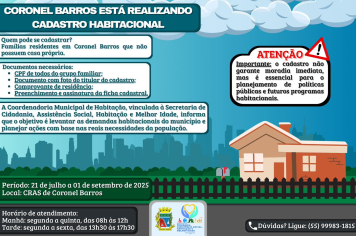 CORONEL BARROS ESTÁ REALIZANDO CADASTRO HABITACIONAL