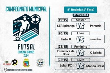 Confira os jogos da 8ª rodada do Campeonato Municipal de Futsal de Coronel Barros