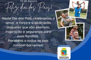 A Administração Municipal de Coronel Barros presta homenagem a todos os pais coronel-barrenses que, com amor e coragem, constroem histórias, fortalecem laços e inspiram gerações. Feliz Dia dos Pais!
