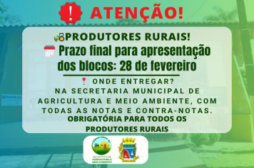 Prefeitura de Coronel Barros alerta para prazo de apresentação dos blocos de produtores rurais