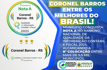 Coronel Barros é destaque nacional com nota A no Ranking de Qualidade da Informação Contábil e Fiscal Siconfi 2025