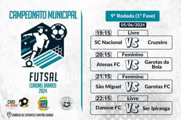Confira os jogos da 9ª rodada do Campeonato Municipal de Futsal de Coronel Barros