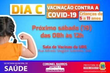  Sábado é Dia C de Vacinação Infantil contra Covid-19: crianças de 5 a 11 anos