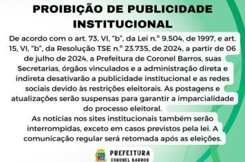 Comunicado! PROIBIÇÃO DE PUBLICIDADE INSTITUCIONAL