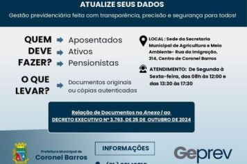 Atualização dos dados do Censo Previdenciário em Coronel Barros acontece de 18 a 29 de novembro
