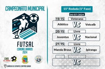 Confira os jogos da 15ª rodada do Campeonato Municipal de Futsal de Coronel Barros