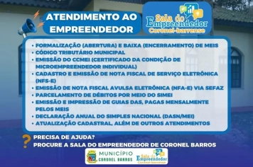 A Sala do Empreendedor de Coronel Barros, continua prestando serviços de apoio aos Microempreendedores Individuais