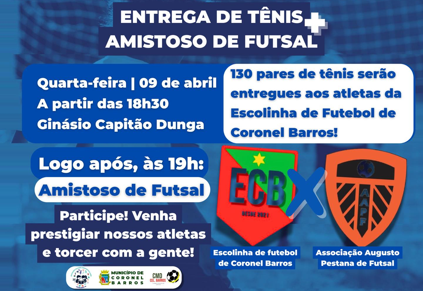 Entrega de Tênis e Amistosos Marcam Evento Esportivo em Coronel Barros na Quarta-feira, 9 de Abril
