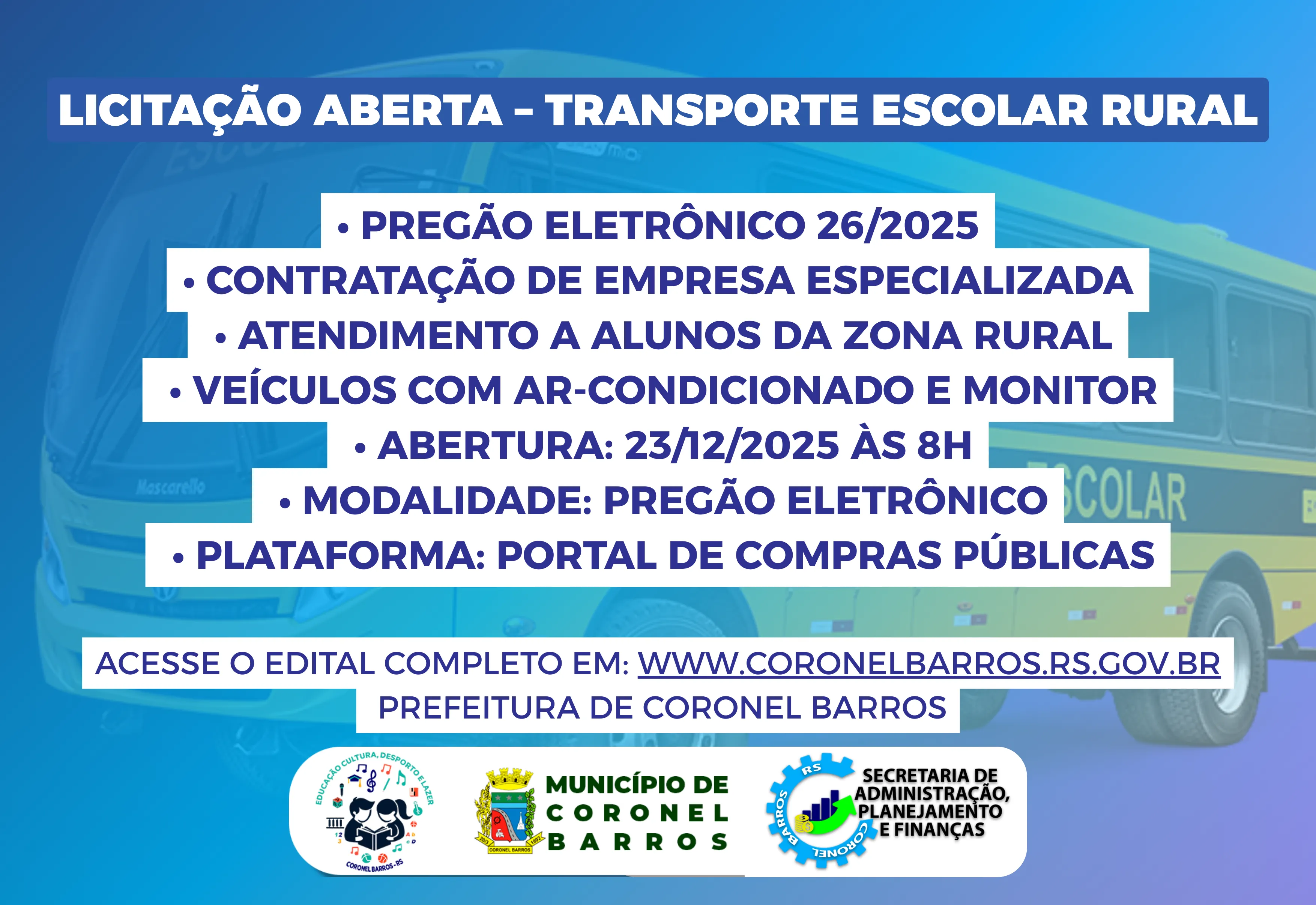 Licitação Aberta – Transporte Escolar Rural