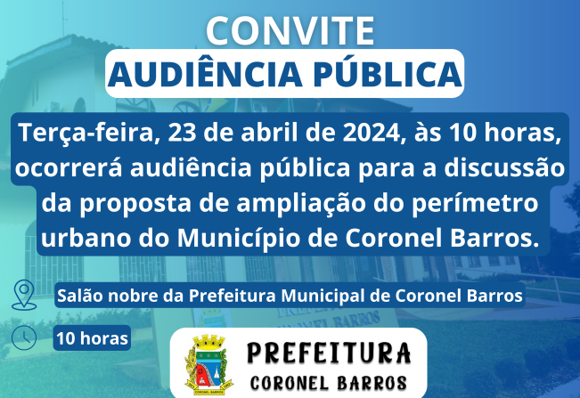 Prefeitura convoca audiência pública para discutir ampliação do perímetro urbano em Coronel Barros