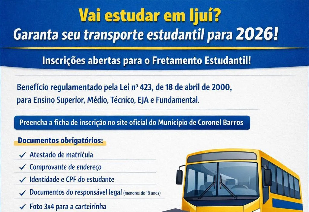 Vai estudar em Ijuí? Garanta seu transporte estudantil para 2026!