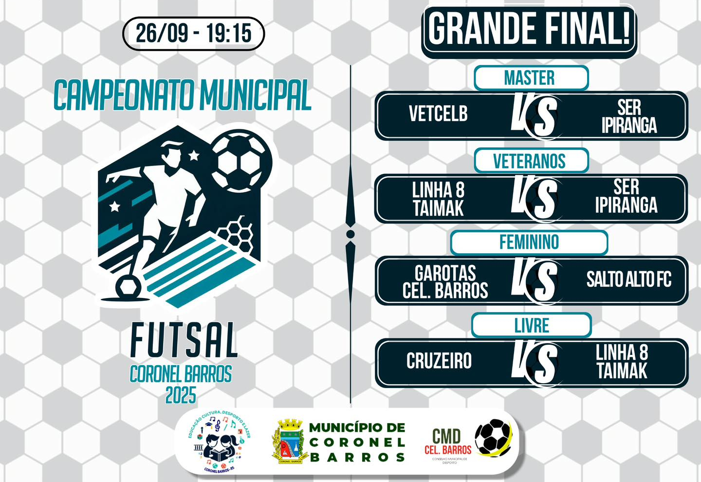 Dia 26 de Setembro ocorrerá a Grande Final do Campeonato Municipal de Futsal de Coronel Barros!