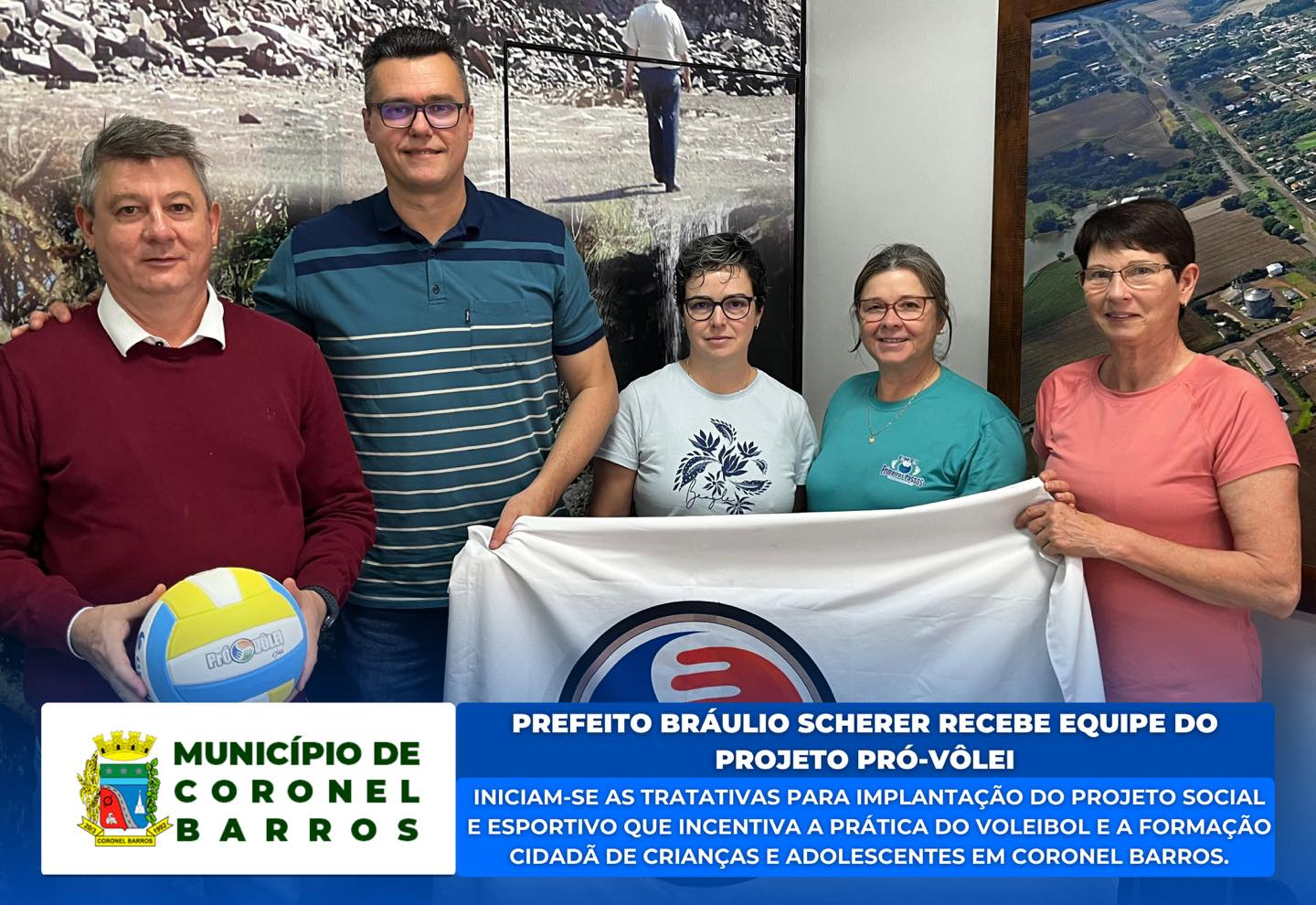 Prefeito Bráulio Scherer recebe equipe do Projeto Pró-Vôlei